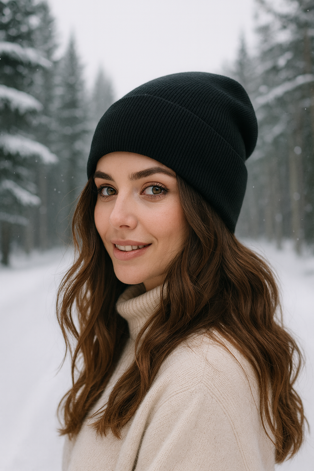 Satynowo Beanie "Głęboka czerń"